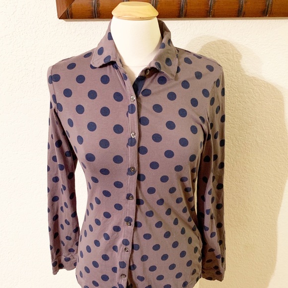 Boden Tops - Boden | Gray Blue Polka Dot Button Down Blouse